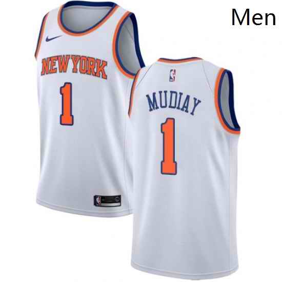 Mens Nike New York Knicks 1 Emmanuel Mudiay Swingman White NBA Jersey Association Edition